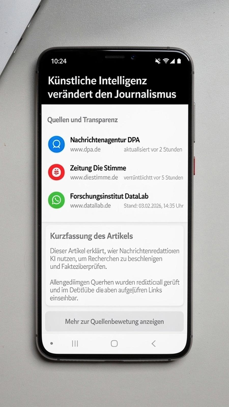 Screenshot: Quellenansicht mit Links und Zeitstempel